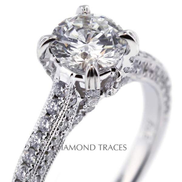 Picture of Diamond Traces D-J1590-2-KR7142_XD100-6790 2.12 Carat Total Natural Diamonds 18K White Gold 4-Prong Setting Engagement Ring with Milgrains Engagement Ring