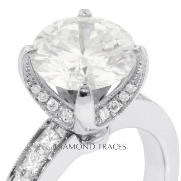 Picture of Diamond Traces D-L3324-1-KR6037_XD200-9104 2.68 Carat Total Natural Diamonds 18K White Gold 4-Prong Setting Engagement Ring with Milgrains Engagement Ring