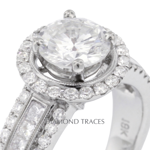 Picture of Diamond Traces D-J1625-2-KR6602_XD100-1277 2.38 Carat Total Natural Diamonds 18K White Gold 4-Prong Setting Engagement Ring with Milgrains Engagement Ring