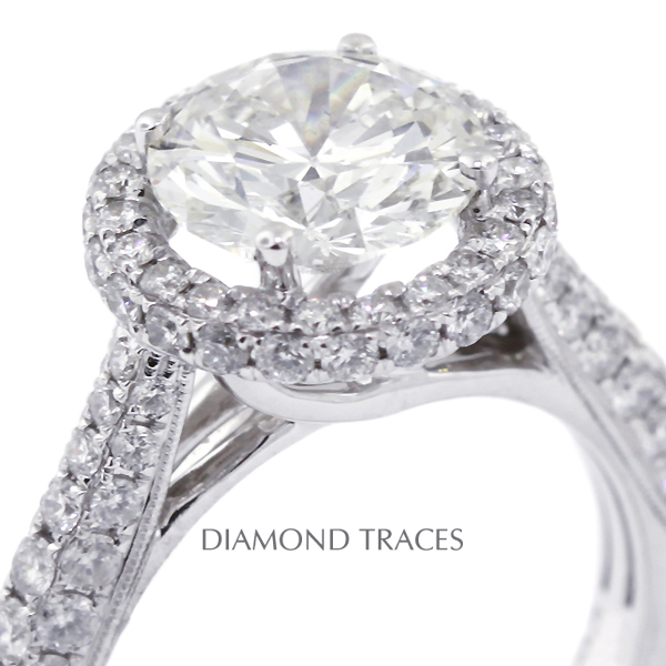 Picture of Diamond Traces D-L3467-1-KR8643_XD200-5592 3.03 Carat Total Natural Diamonds 18K White Gold 4-Prong Setting Engagement Ring with Milgrains Engagement Ring