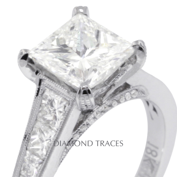 Picture of Diamond Traces D-L3727-2-KR7765_AXD200-7443 1.95 Carat Total Natural Diamonds 18K White Gold 4-Prong Setting Engagement Ring with Milgrains Engagement Ring