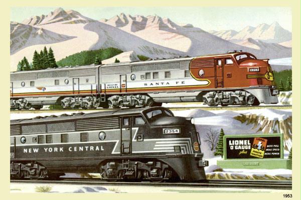Santa Fe and New York Central Locomotives 12x18 Giclee On Canvas