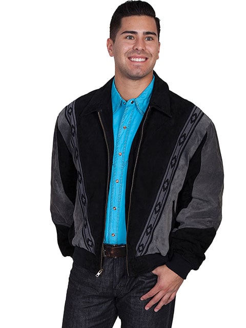 62-261-XL Mens Leather Two-Toned Boar Suede Rodeo Jacket- Black With Dark Grey - Extra Large -  Scully