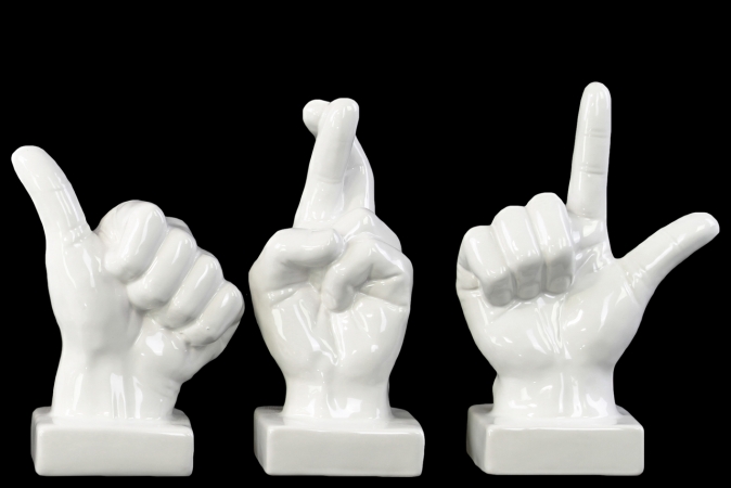 Ceramic Hand Sign-Thumb Up-Fingers Crossed-Loser- Gloss White -  H2H, H23247981