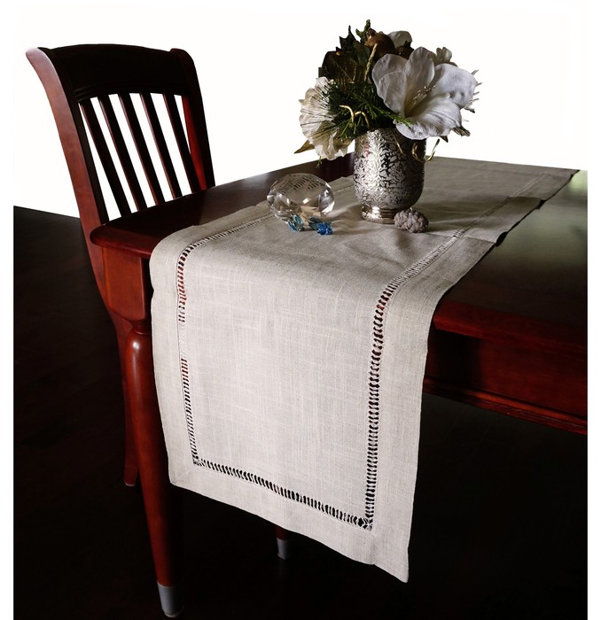Picture of Harvest HD003R Beautiful Hemstitched Table Runner Quality Natural Tablecloth 108 in. Long