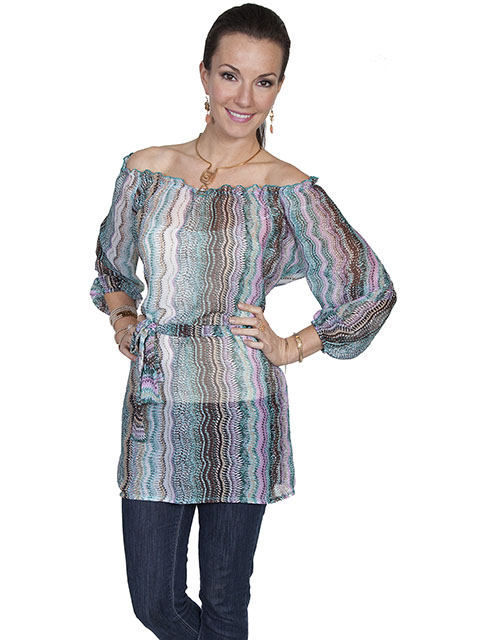 Picture of Scully E78-AQU-L Off The Shoulder Tunic With Sash- Aqua - Large