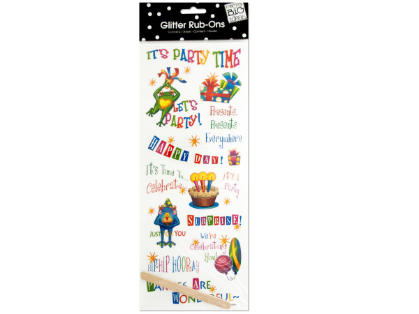 Picture of Bulk Buys CG274-24 Birthday Glitter Rub-On Transfers -Pack of 24