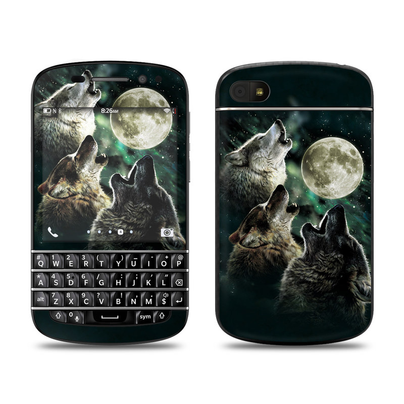 Picture of DecalGirl BQ10-TWOLVES BlackBerry Q10 Skin - Three Wolf Moon
