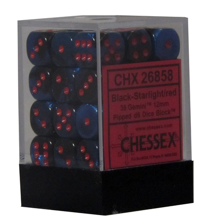 Gemini 7 12mm D6 Black Starlight With Red Dice