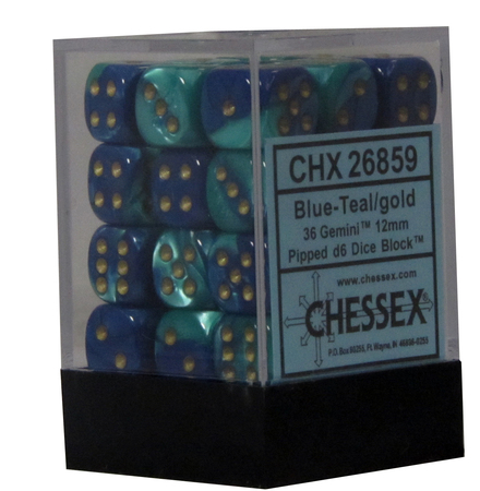 Gemini 7 12mm D6 Blue And Teal With Gold Dice