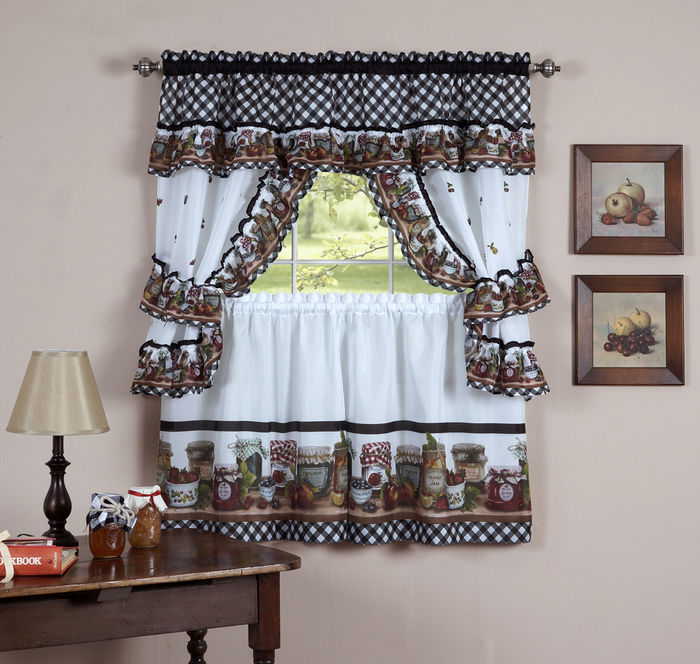 Picture of Achim Importing MJCS36ML12 Mason Jars Set Tailored Topper With attached valance And tiebacks - Black- White