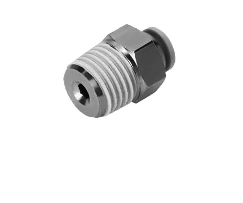 Picture of Airbagit FIT-PUSHTUBE-CONNECT-B9-2 Connector Straight 0. 12 in. Tube To 0. 12 in. NPT Male
