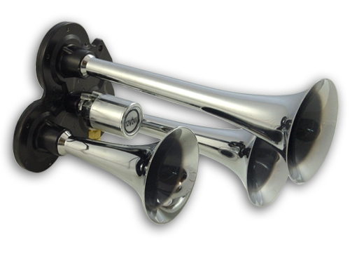 Picture of Airbagit HORN-TRAIN-12C 12 in. Th1007 Chrome Triple Train Air Horn Only Air Manage