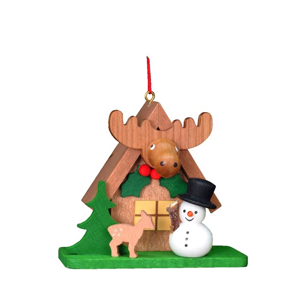 Christian icht Ornament - Snowman with Elk House