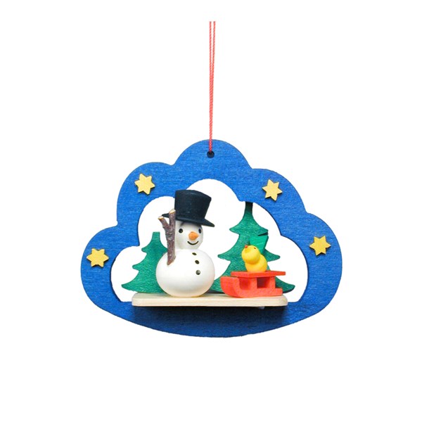 Christian icht Ornament - Snowman in Blue Cloud