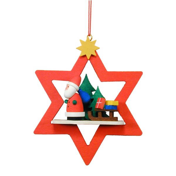 Christian icht Ornament - Santa with Sled in Red Star