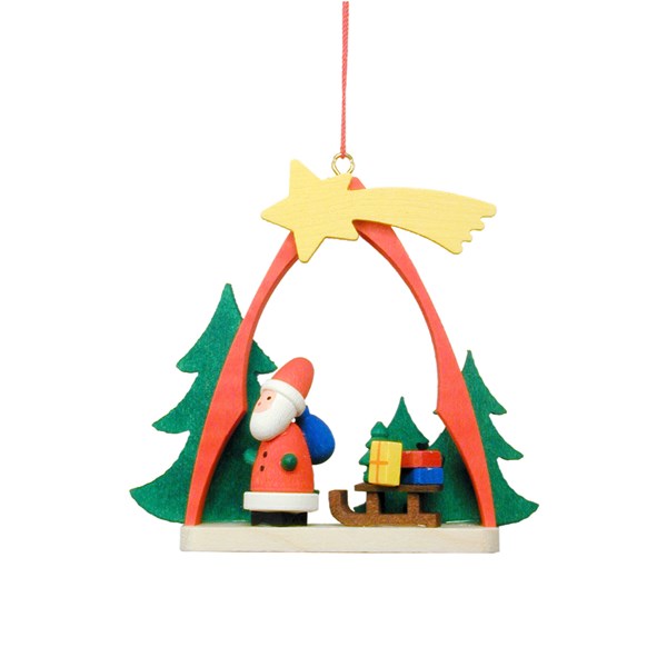 Christian icht Ornament - Santa with Sled in Arch