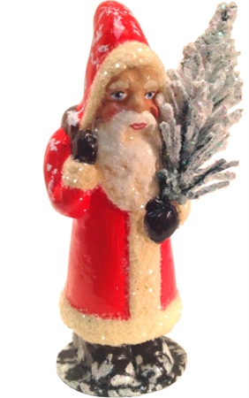 ller Paper Mache Candy Container - Santa Red Coat and Tree
