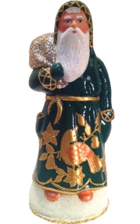 SCHA 1621G Schaller Paper Mache Candy Container - Santa Green Coat with Partridge -  Gabco Products, Inc.