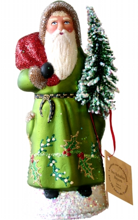 ller Paper Mache Candy Container - Santa Green Coat with Tree