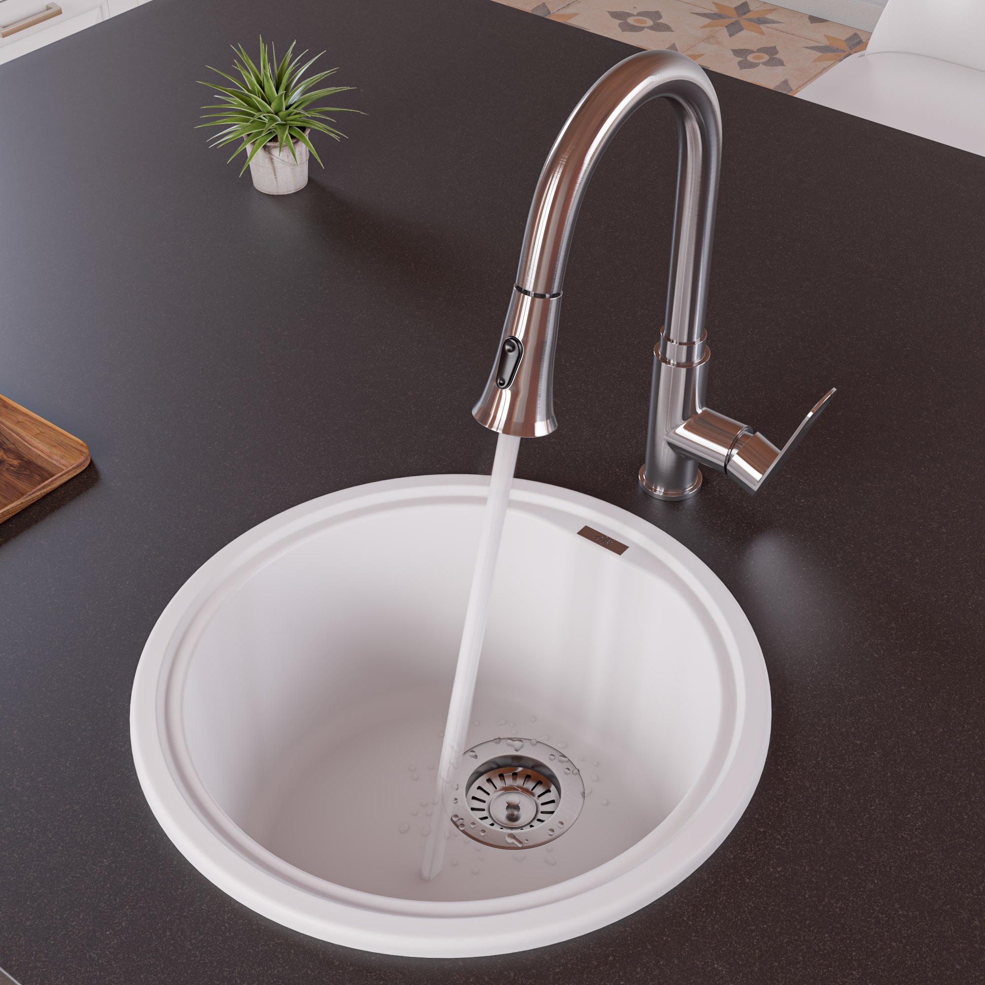 Picture of ALFI Brand AB1717DI-W Drop-In Round Granite Composite Kitchen Prep Sink - White- 17 in.