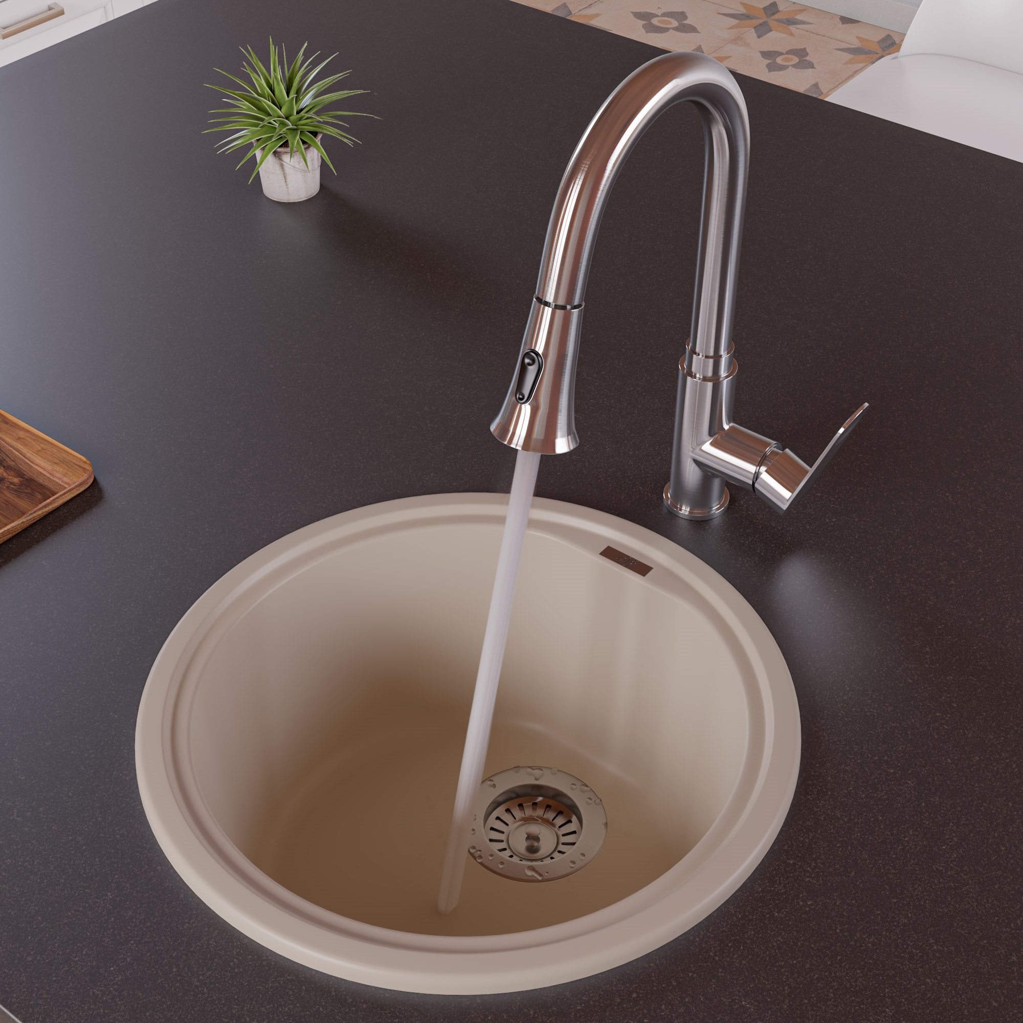 Picture of ALFI Brand AB1717DI-B Drop-In Round Granite Composite Kitchen Prep Sink - Biscuit- 17 in.