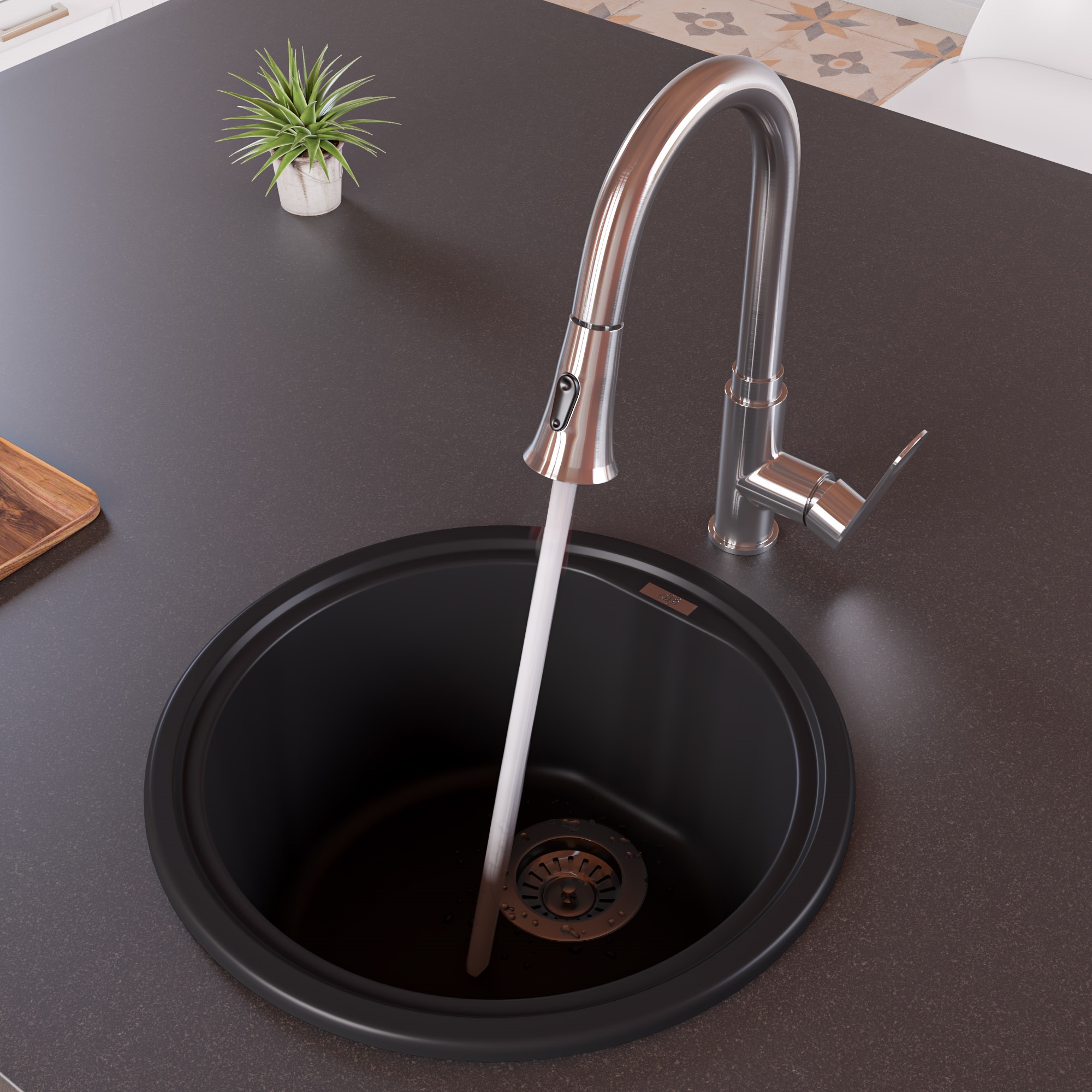 Picture of ALFI Brand AB1717DI-BLA Drop-In Round Granite Composite Kitchen Prep Sink - Black&#44; 17 in.