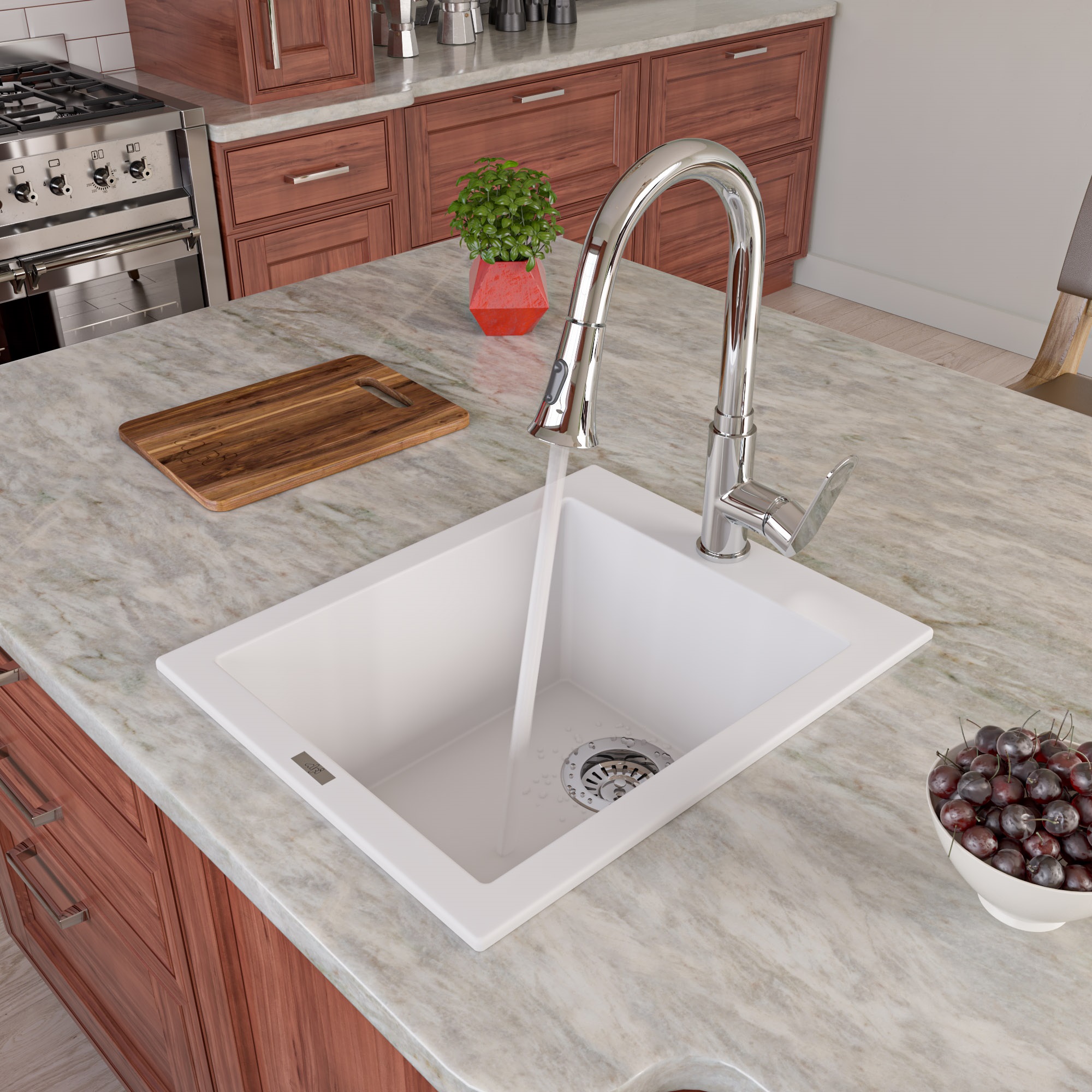 Picture of ALFI Brand AB1720DI-W Drop-In Rectangular Granite Composite Kitchen Prep Sink - White- 17 in.
