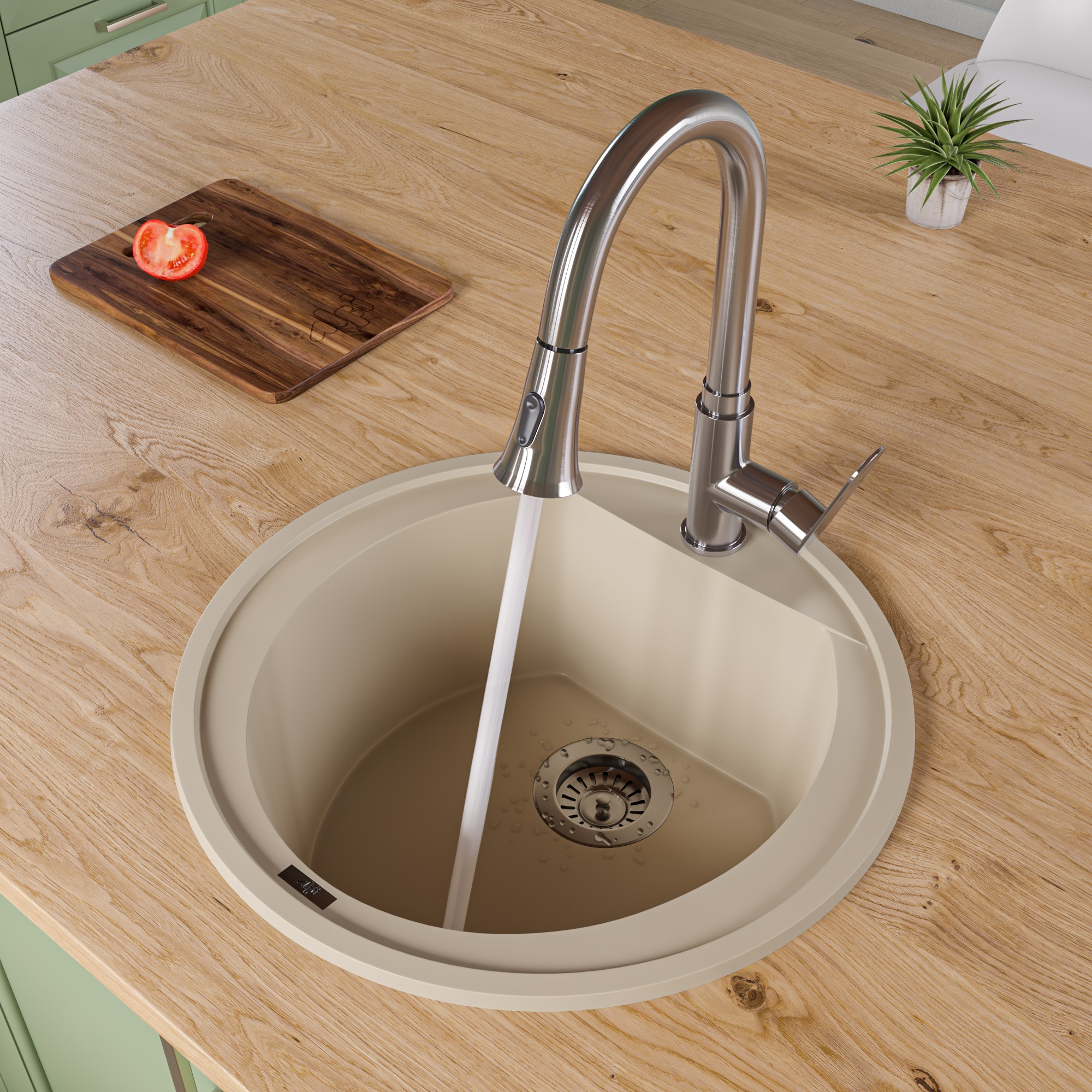Picture of ALFI Brand AB2020DI-B Drop-In Round Granite Composite Kitchen Prep Sink - Biscuit- 20 in.