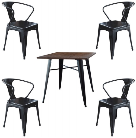 AmeriHome BSSET32 Loft Glossy Black Metal Dining Set of 5