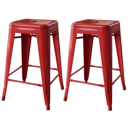 Picture of AmeriHome BS24RED Loft Red 24 in. Metal Bar Stool - 2 Piece