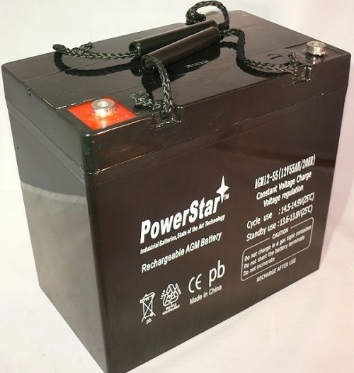 Picture of PowerStar AGM12-55-ins-16 12V&#44; 55Ah Power Boat Pontoon Electric Trolling Motor Deep Cycle Battery