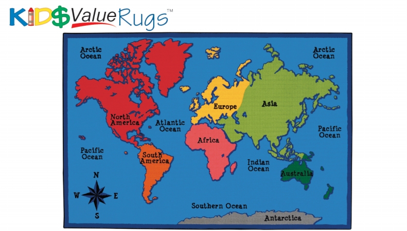 Carpets for Kids KID$Value Plus 96.86 World Map 8ft x 12ft Rectangle Multicolored