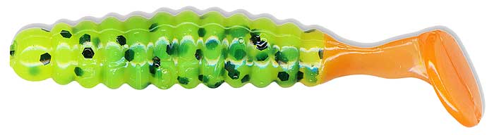 Charlie Brewer's Crappie Slider Grub - 1-1/2' - Chartreuse Black/Orange Tail