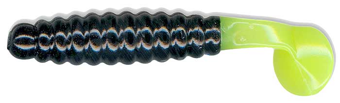 Charlie Brewer's Crappie Slider Grub - 1-1/2' - Black/Chartreuse Tail
