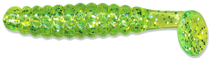 Charlie Brewer's Crappie Slider Grub - 1-1/2' - Chartreuse Glitter