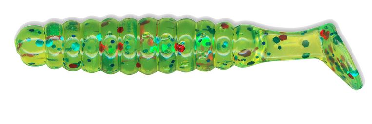 Charlie Brewer's Crappie Slider Grub - 1-1/2' - Chartreuse Multi Glitter