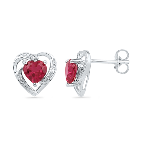 Picture of GoldNDiamond GND-100990 0.01 CTW Diamond 2.20 CTW Lab Created Ruby Earring