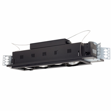 4 - Light Double Gimbal Linear Recessed Line Voltage Fixture - Silver Trim/Black Gimbal/Black Interior