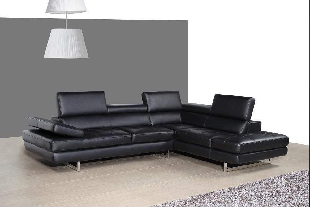 J and M Furniture A761 Italian Leather Sectional Slate Black, Transitional