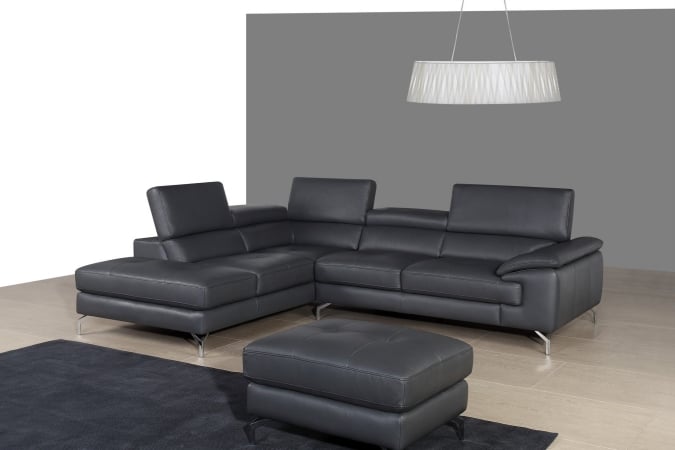 Picture of JandM Furniture 1790613-LHFC Italian Leather Left Facing Chaise - Grey