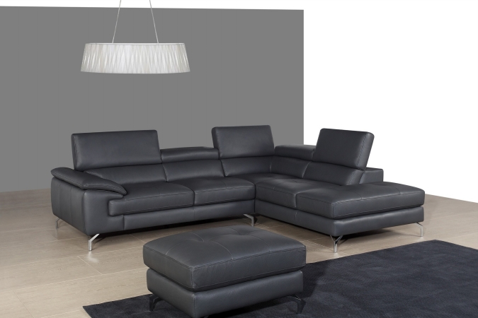 Picture of JandM Furniture 1790613-RHFC Italian Leather Chaise - Right Facing - Grey