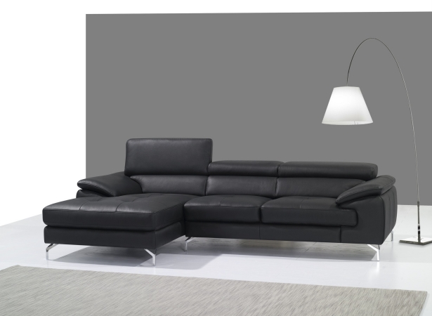JandM Furniture  Italian Leather Mini Sectional Chaise - Left Facing - Black