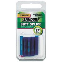 Jandorf 16-14 Ga. Insulated Wire Terminal Butt Splice Blue 5 pk