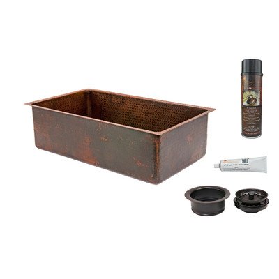 KSP3-KSDB30199 30 in. Hammered Copper Kitchen Apron Sink with Drain -  Premier Copper Products, KSP3_KSDB30199