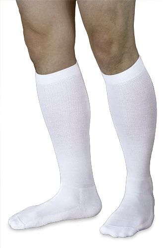18-25mmHg Mens Closed Toe Knee High Compression Sock- Medium & Long- White
