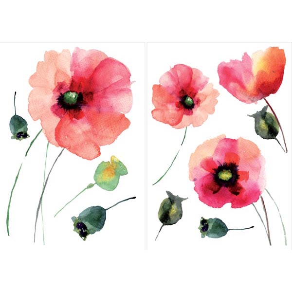Brewster Home Fashions CR-81003 Watercolor Poppies Wall Decals - 78.8 in.