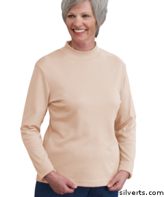 Silverts 130600104 Womens Regular Long Sleeve Mock Turtleneck Shirt - Large, Cream