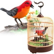 Picture of Az Import & Trading BC507B Singing & Chirping Bird in Cage - Realistic Sounds & Movements Red