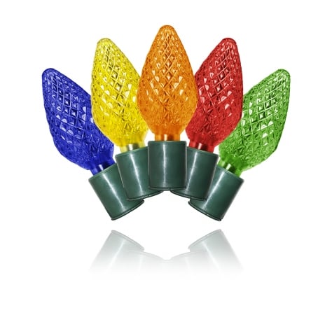 Standard C9 LED Multi-Color- Faceted 25 Lights Green Wire